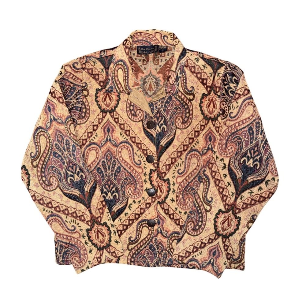Vintage Paisley Woven Tapestry Jacket Earthy Cottagecore Retro Indie Boho